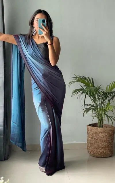 1 Min Blue Dual Tone Georgette Stitched Readymade Saree