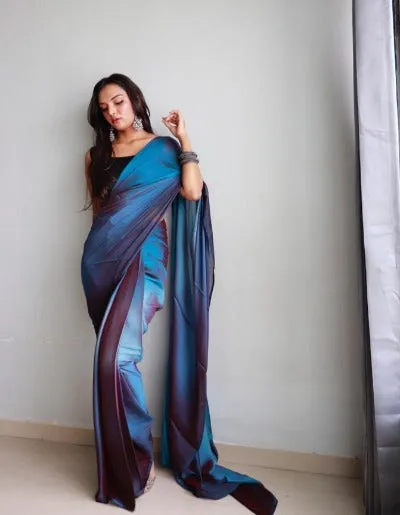 1 Min Blue Dual Tone Georgette Stitched Readymade Saree