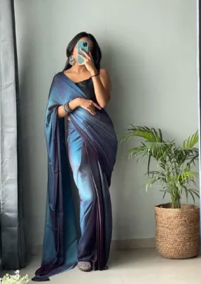 1 Min Blue Dual Tone Georgette Stitched Readymade Saree