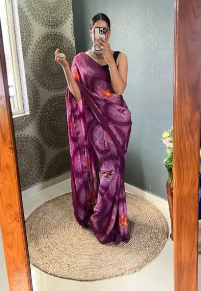 1 Min Wine Nylon Printed Stitched Readymade Saree