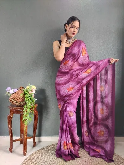 1 Min Wine Nylon Printed Stitched Readymade Saree