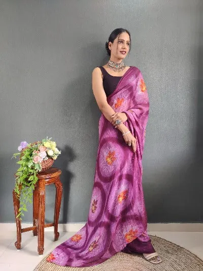 1 Min Wine Nylon Printed Stitched Readymade Saree