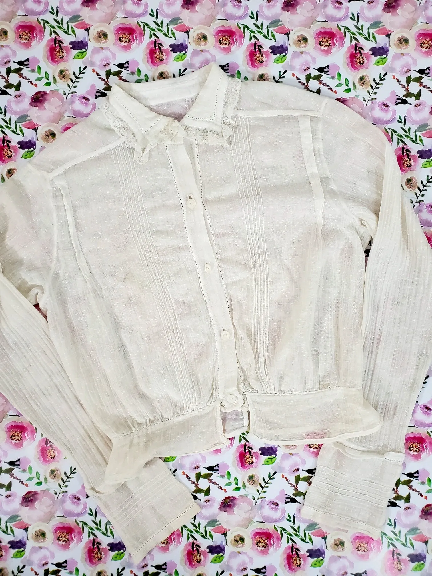 10s Antique Cotton Blouse - xs, sm, petite