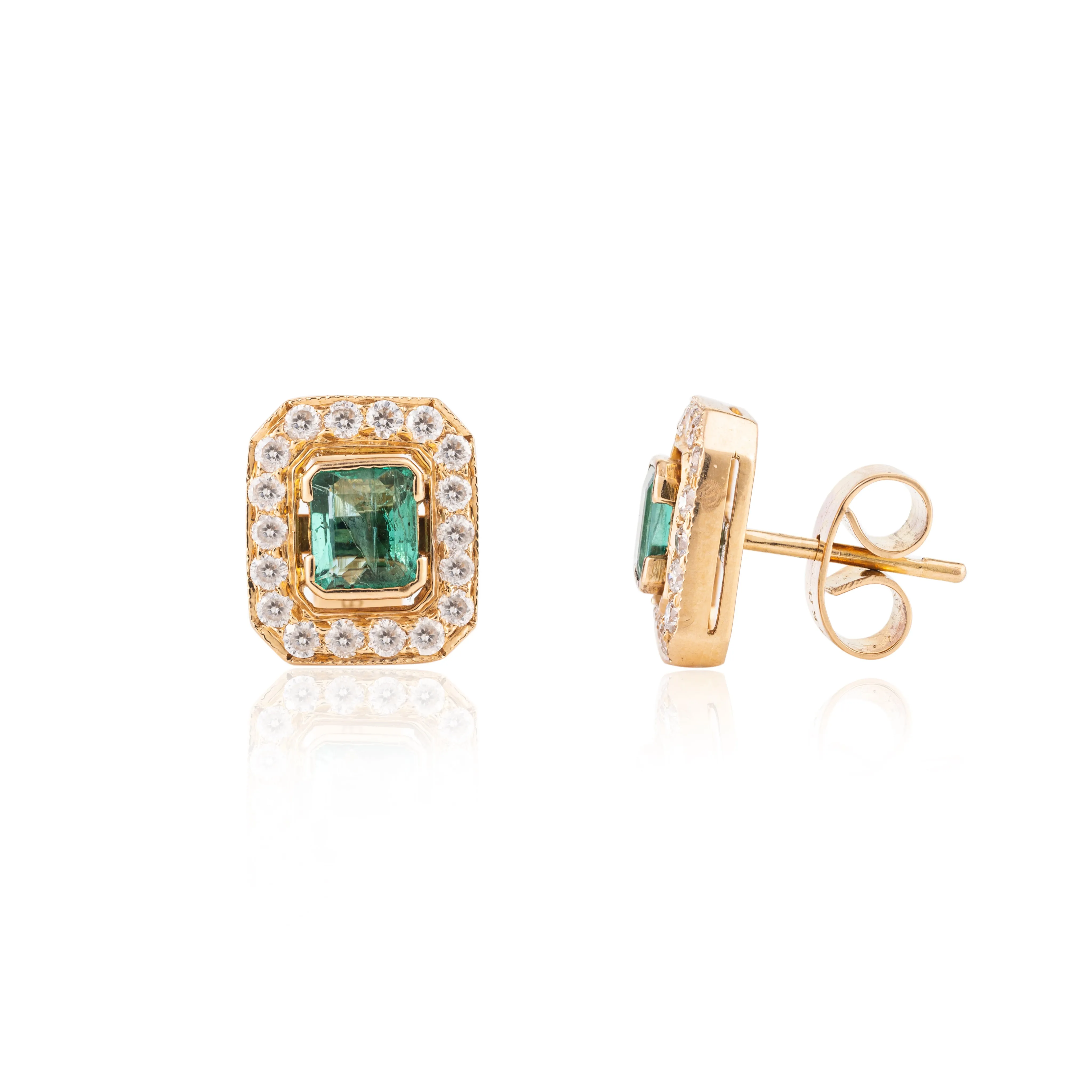 18K Gold Emerald Diamond Statement Earrings