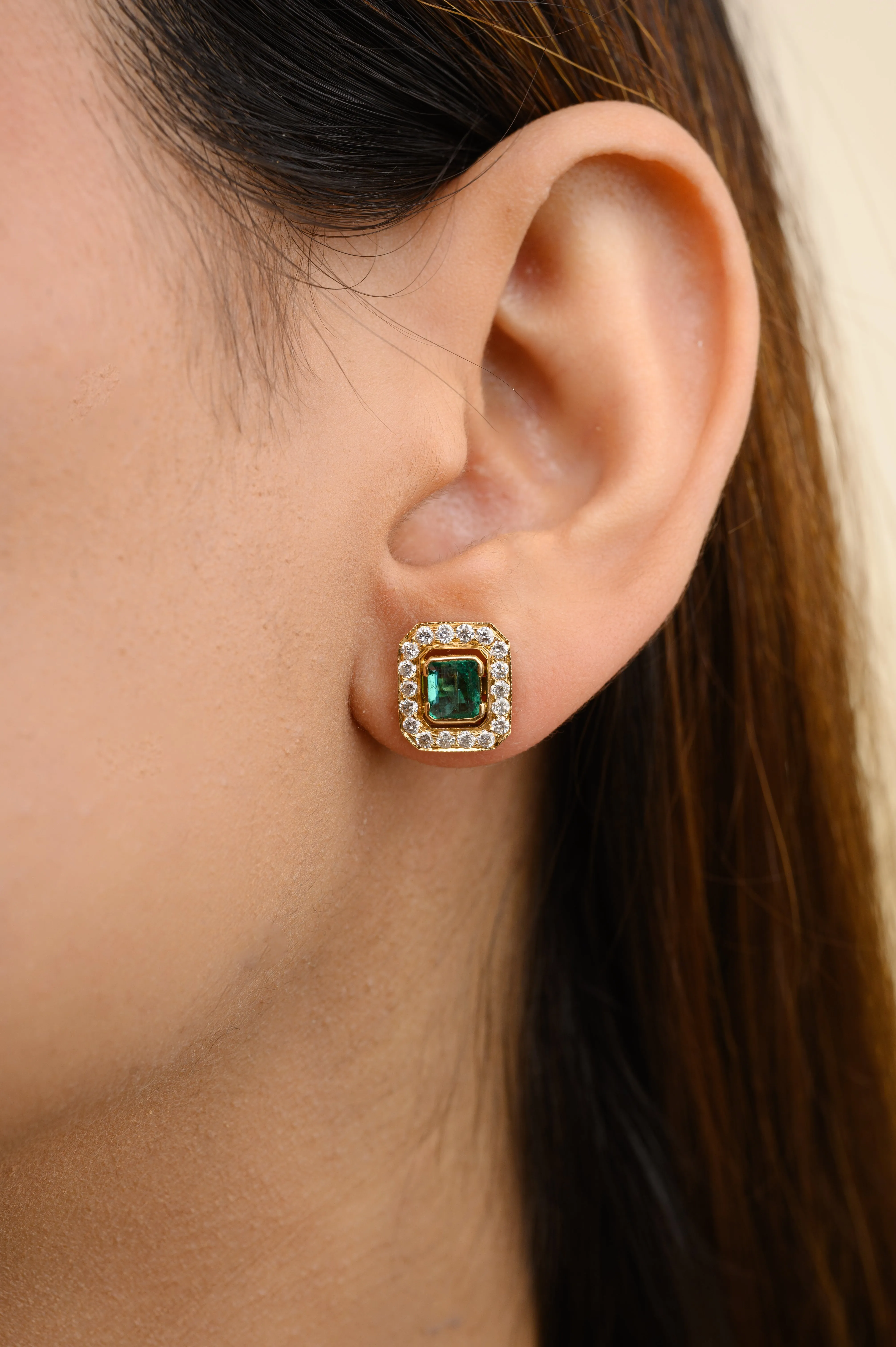 18K Gold Emerald Diamond Statement Earrings