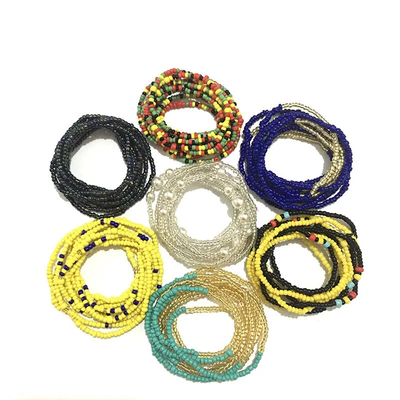 2 Teile/satz Neue Böhmen Bunte Handgemachte Perlen Taille armband Kette Einfache Bikini Kette Bauch körper Kette für Frauen Strand Schmuck 