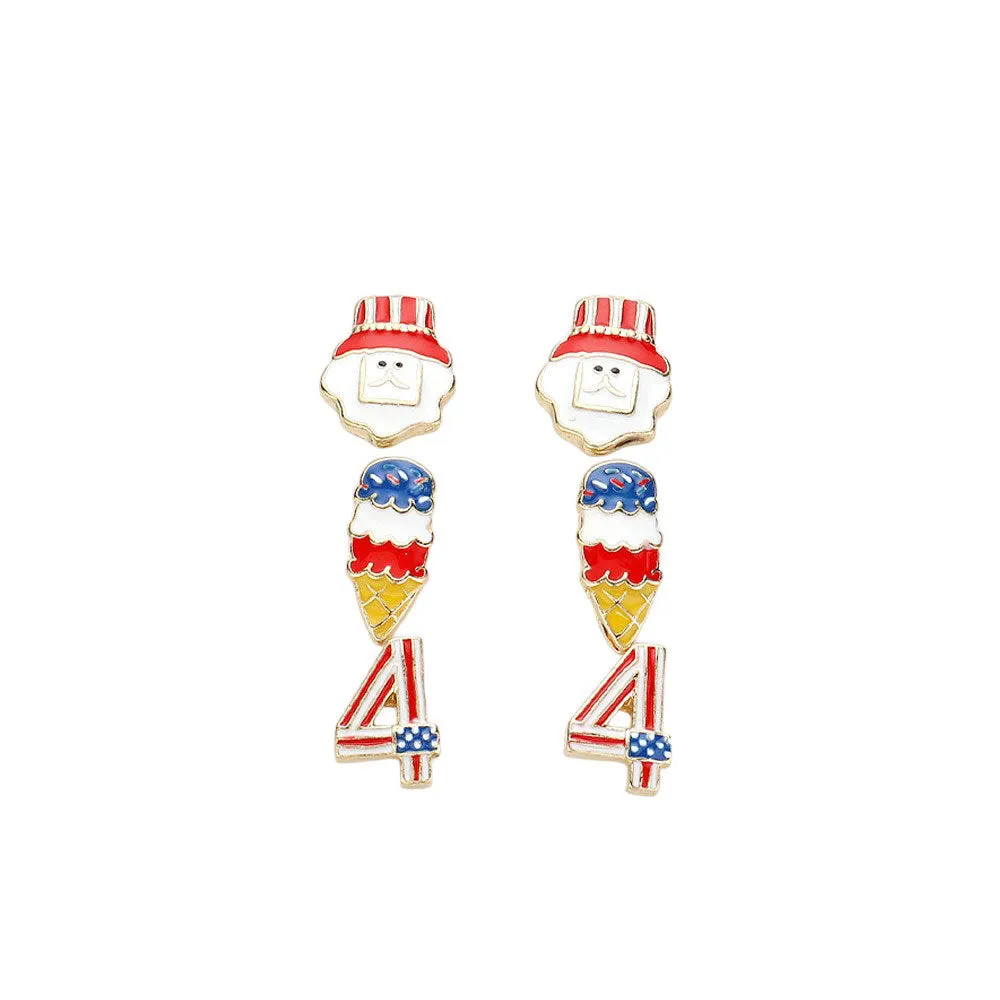 3PAIRS American USA Flag 4th Of July Enamel Earrings Set