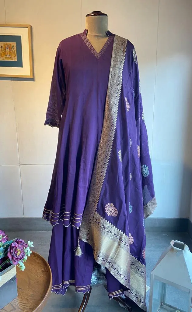 510057 Purple Chanderi Silk Suit with Dupatta