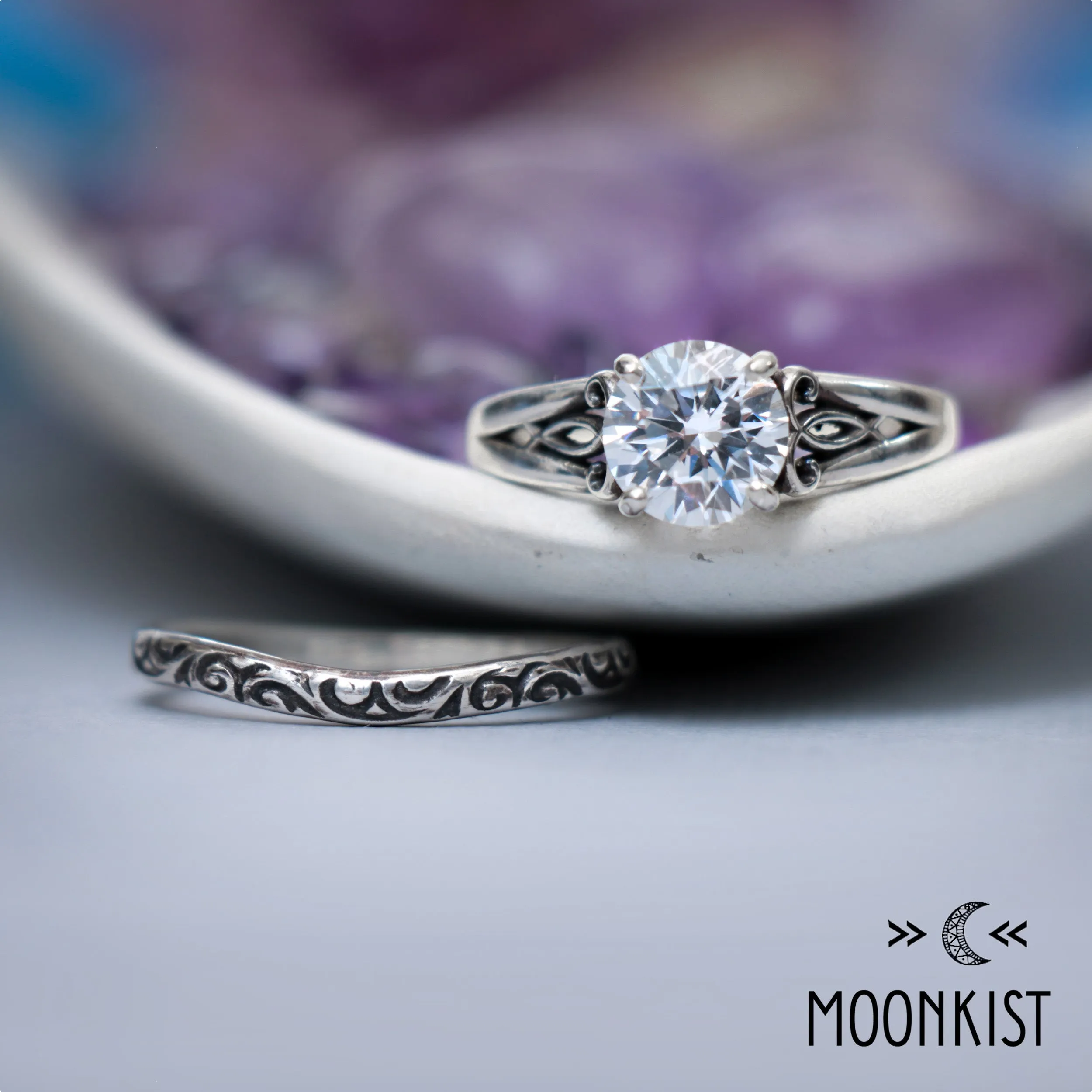 8 mm Filigree Bridal Ring Set for Women | Moonkist Designs