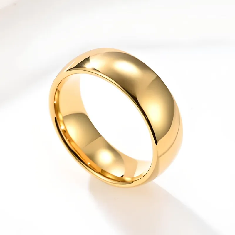 8MM Men's Titanium Ring Classic Wedding Band Gold-Plated with Polished Finish