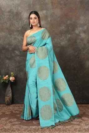 90N481-RO Sea Green Benarasi Saree with Antique Zari Motifs