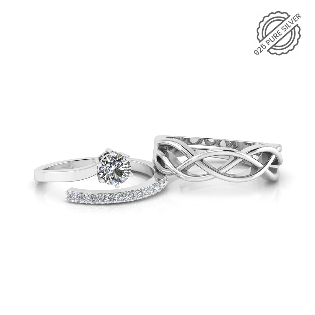 925 Sterling Silver Cubic Zircon Solitaire and Celtic Knot Couple's Ring