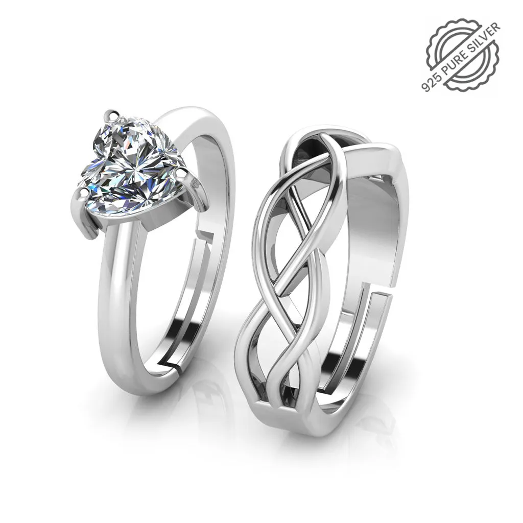 925 Sterling Silver Heart Shape Single Diamond and Celtic Knot Ring for Couple's