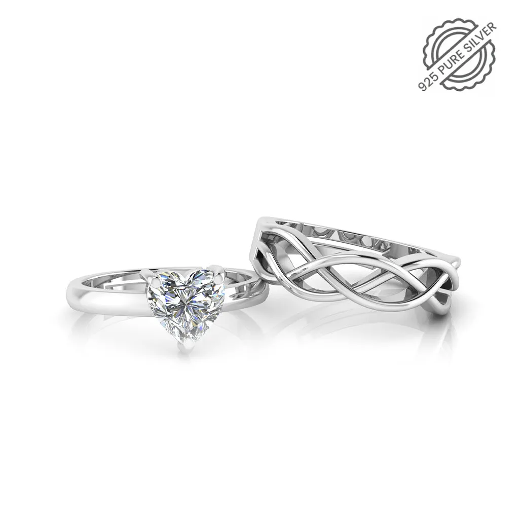 925 Sterling Silver Heart Shape Single Diamond and Celtic Knot Ring for Couple's