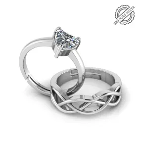 925 Sterling Silver Heart Shape Single Diamond and Celtic Knot Ring for Couple's