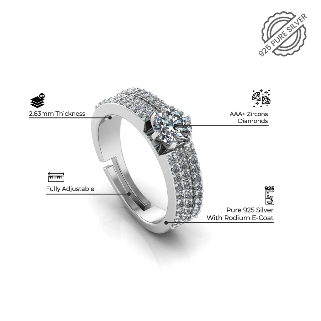 925 Sterling Silver Solitaire Triple Lair Solitaire Ring For Couple's