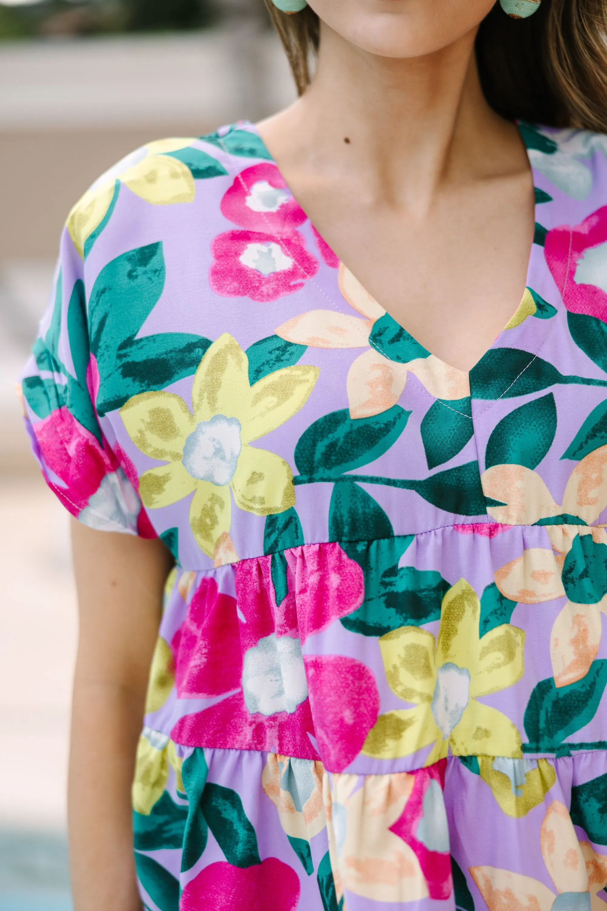 A True Beauty Lavender Purple Floral Babydoll Blouse