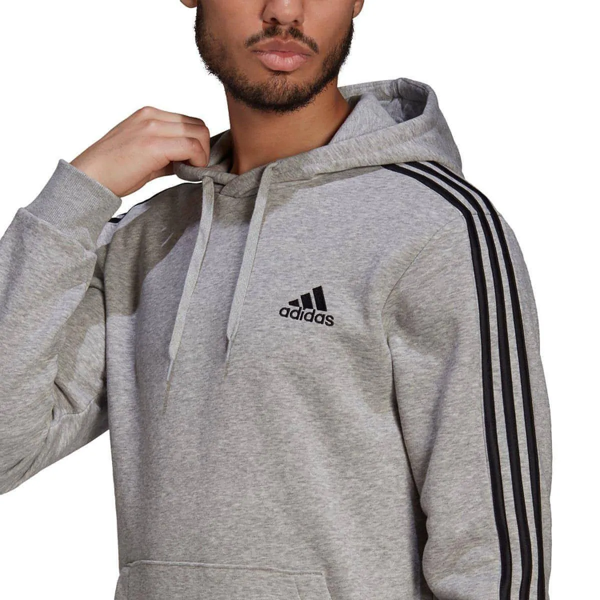 adidas Essentials Fleece Cut 3 Stripes Mens Hoody - Grey