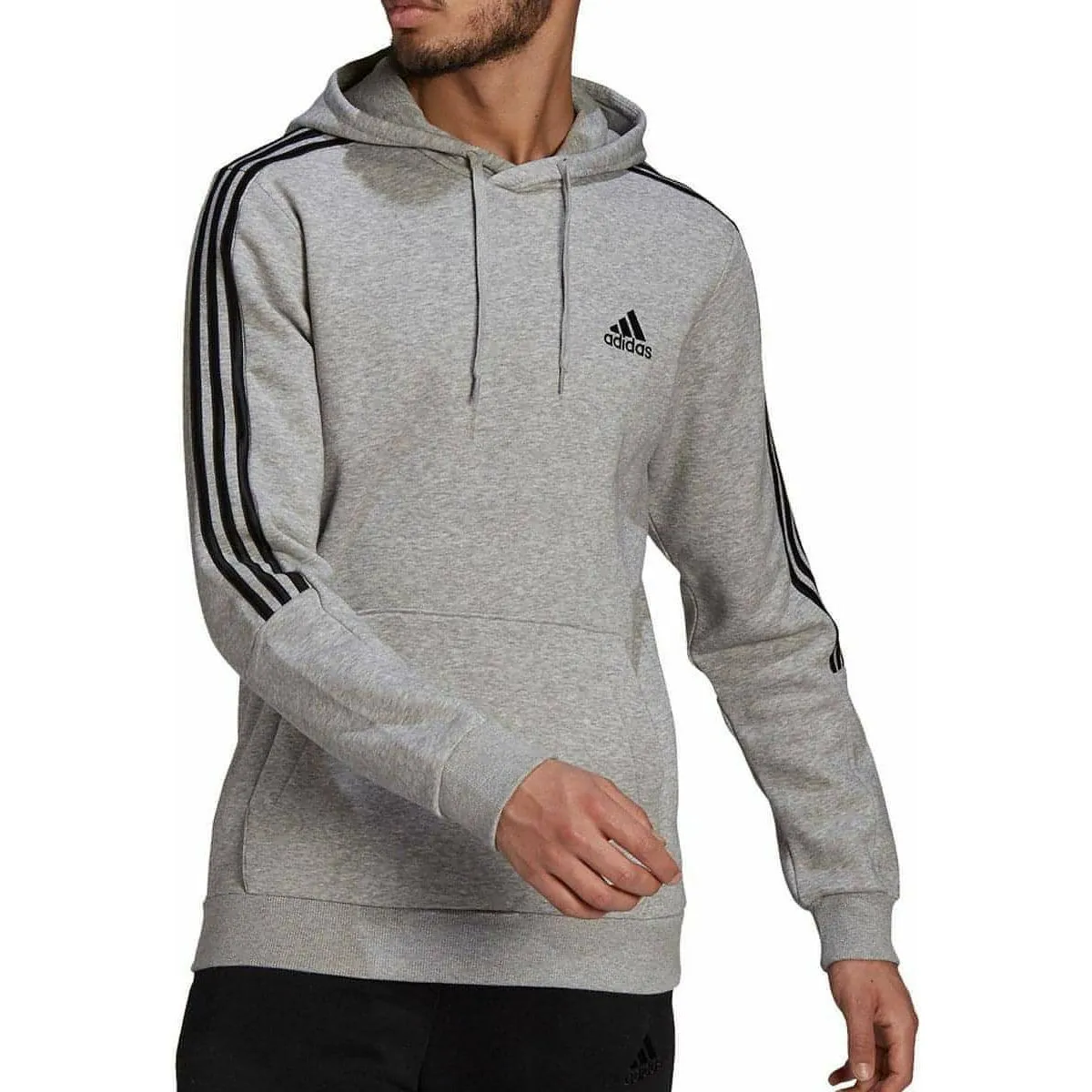 adidas Essentials Fleece Cut 3 Stripes Mens Hoody - Grey