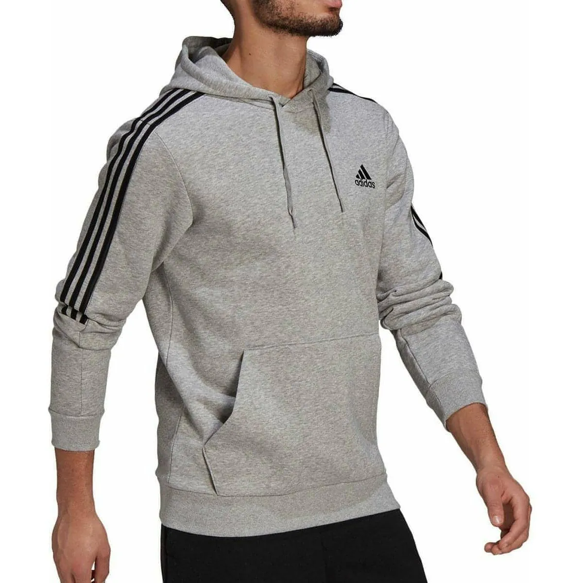 adidas Essentials Fleece Cut 3 Stripes Mens Hoody - Grey