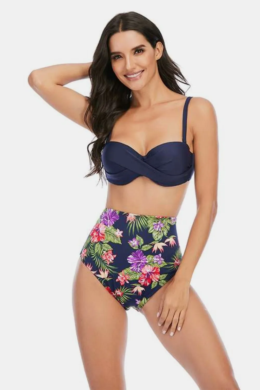 Adriana Printed High Waist Plus Size Crisscross Spaghetti Strap DD  Bikini Set