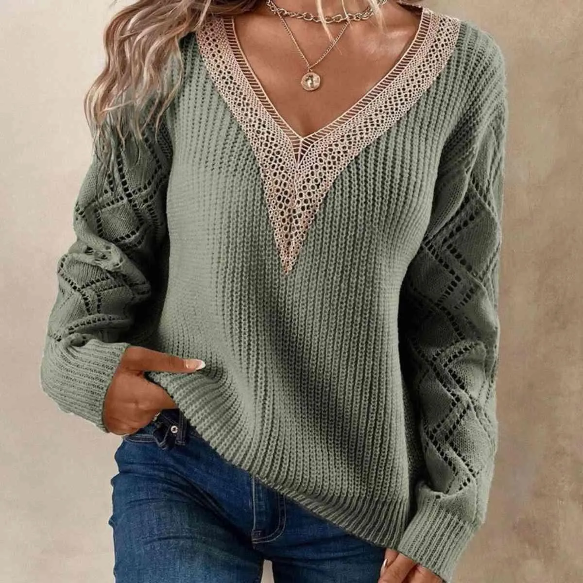 Alessa Contrast V-Neck Sweater, 2 Colors