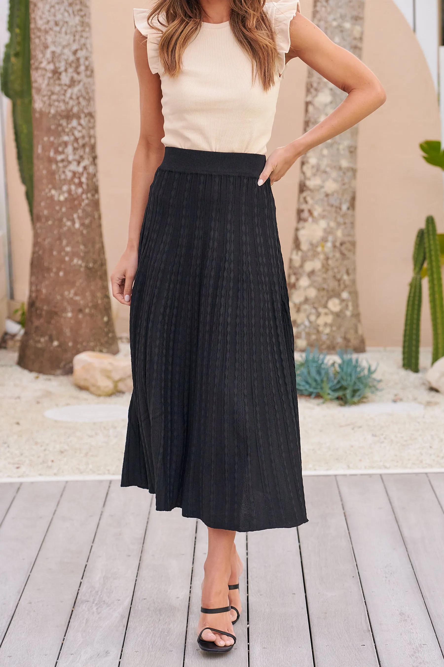 Alice Aline Black Textured Knit Skirt