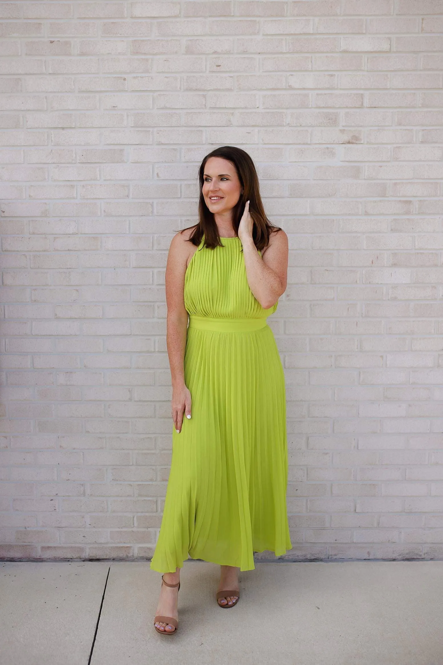 Always on My Mind Pleated Midi Dress - Lime