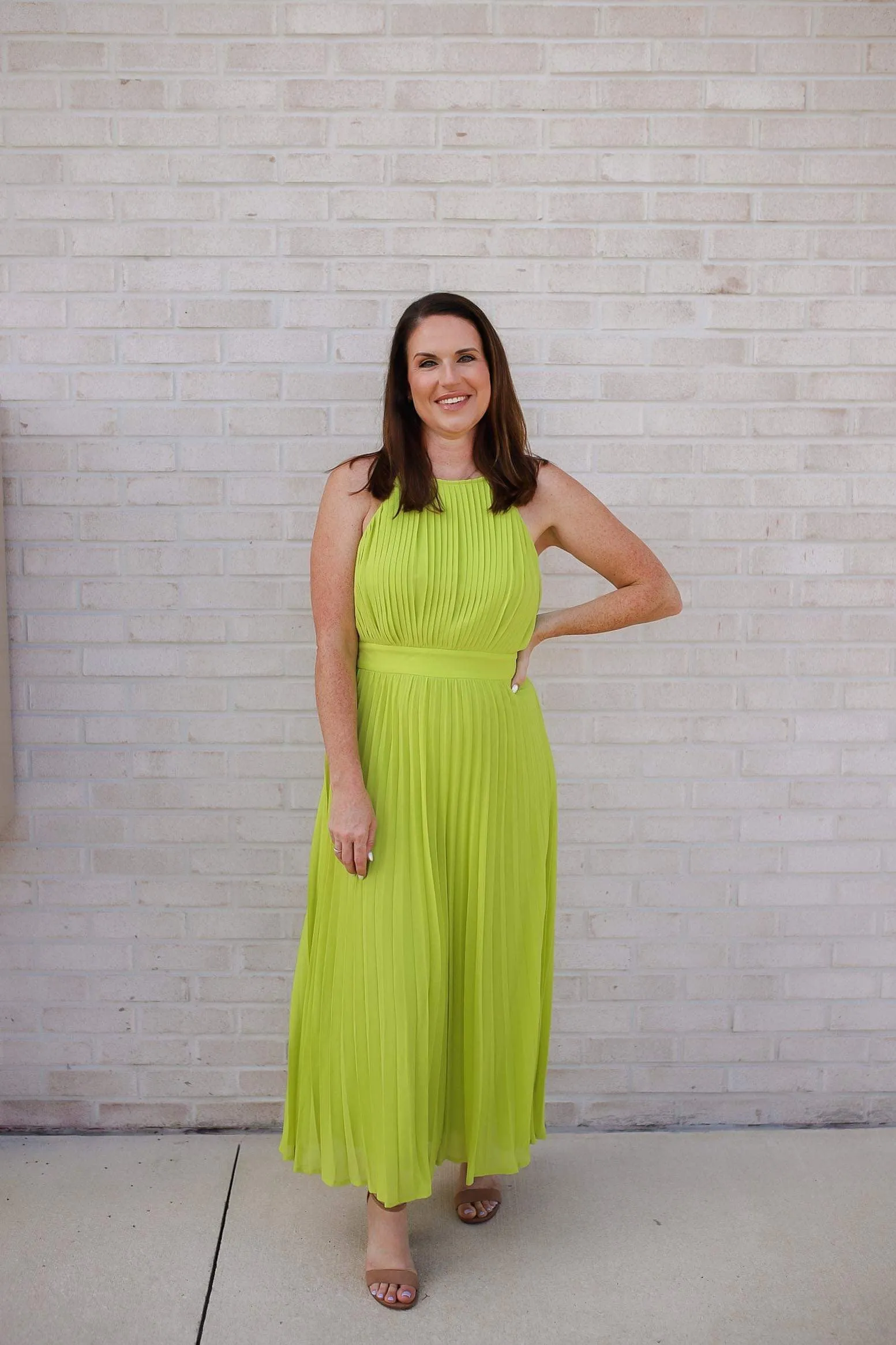 Always on My Mind Pleated Midi Dress - Lime