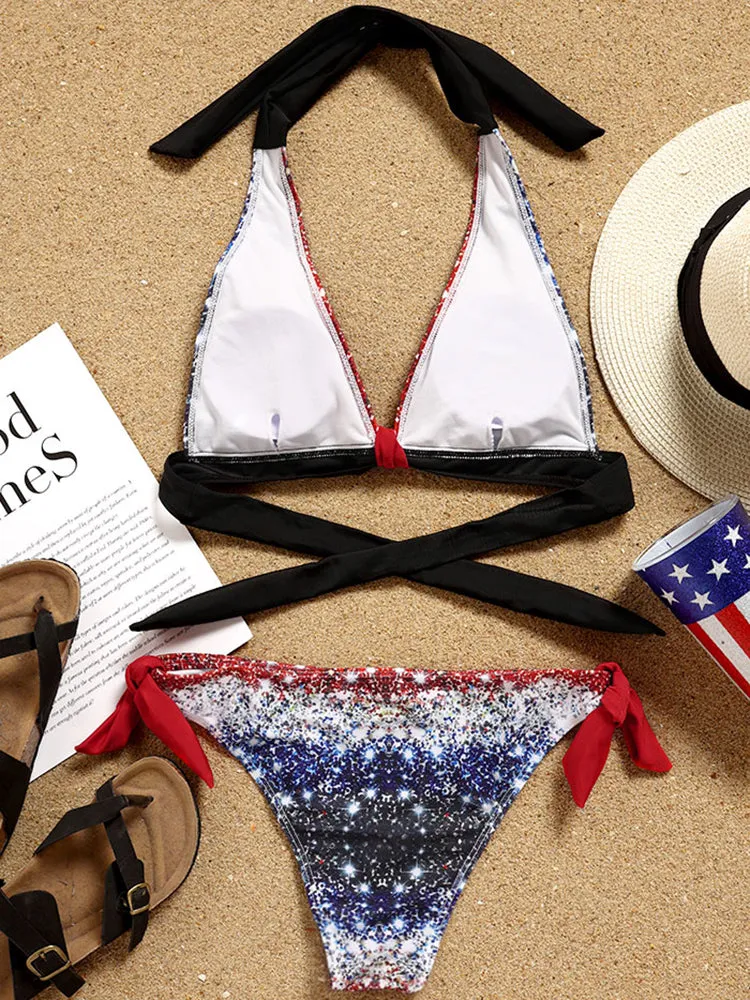 American Flag Sparkle Plus Size Halter Bikini