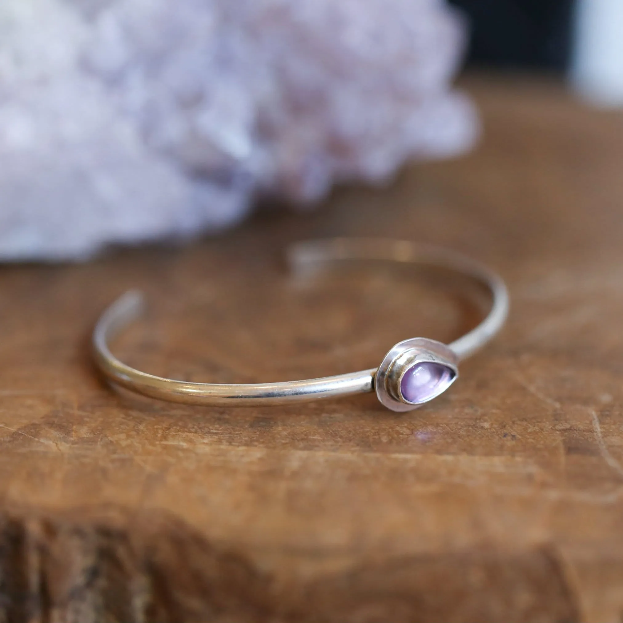 Amethyst Bracelet - Amethyst Cuff Bracelet - Open Back Amethyst Bangle