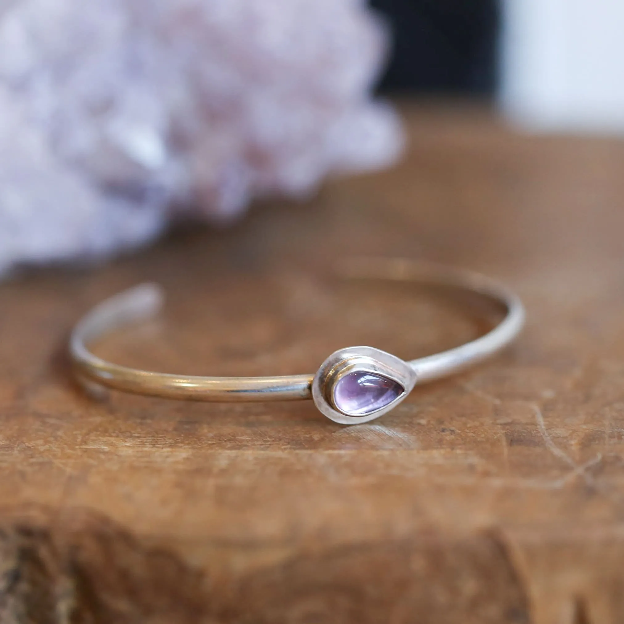 Amethyst Bracelet - Amethyst Cuff Bracelet - Open Back Amethyst Bangle