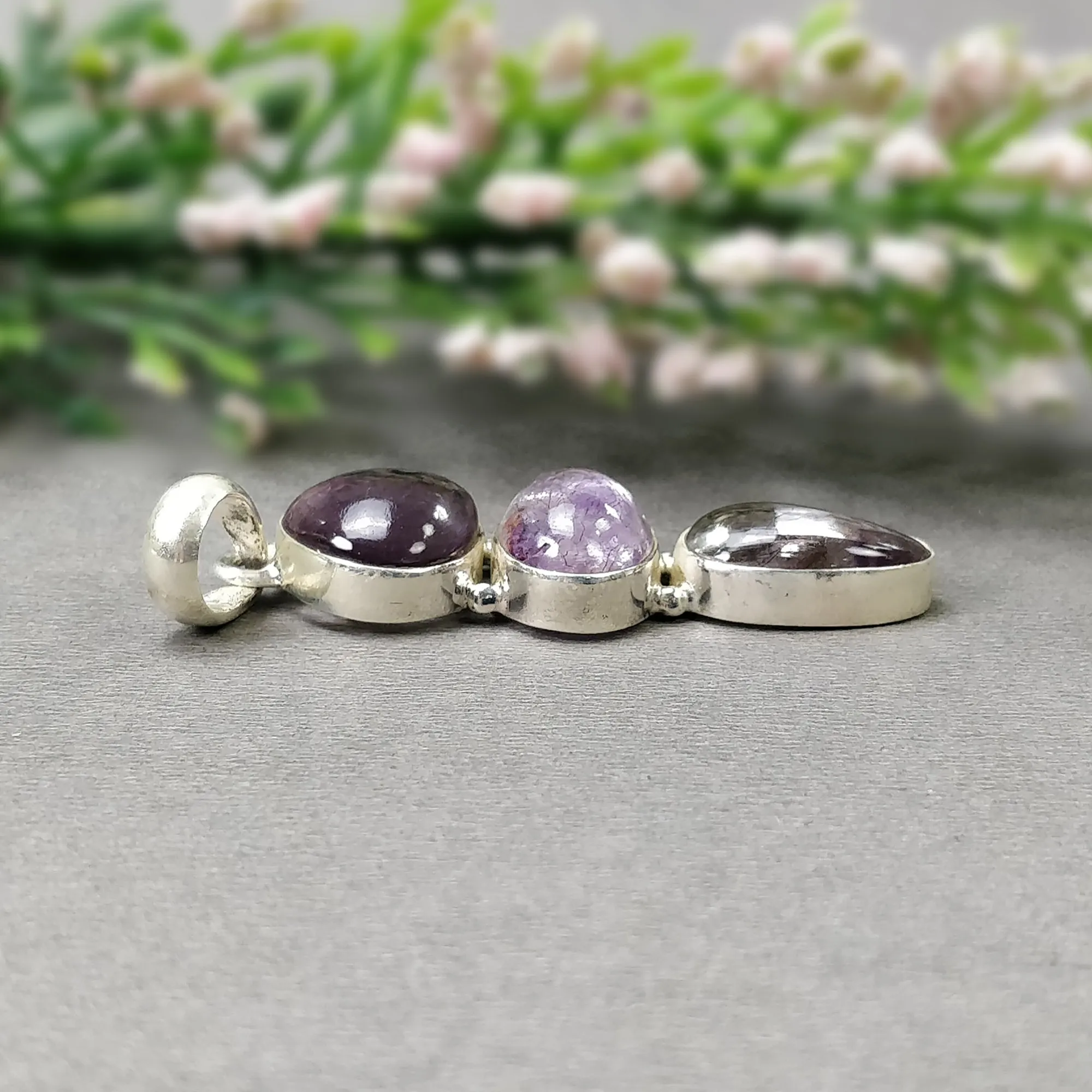 AMETHYST Gemstone 925 Sterling Silver Pendant : 8.37gms Natural Untreated Purple Amethyst Cabochon Long Bezel Set Pendant 2"