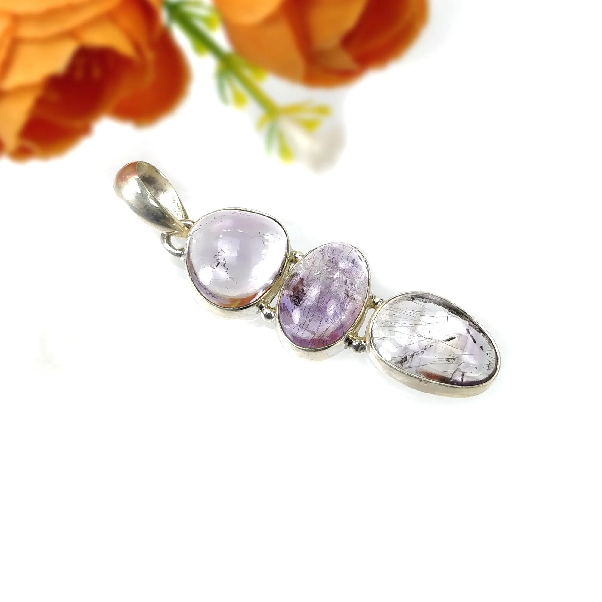 AMETHYST Gemstone 925 Sterling Silver Pendant : 8.37gms Natural Untreated Purple Amethyst Cabochon Long Bezel Set Pendant 2"