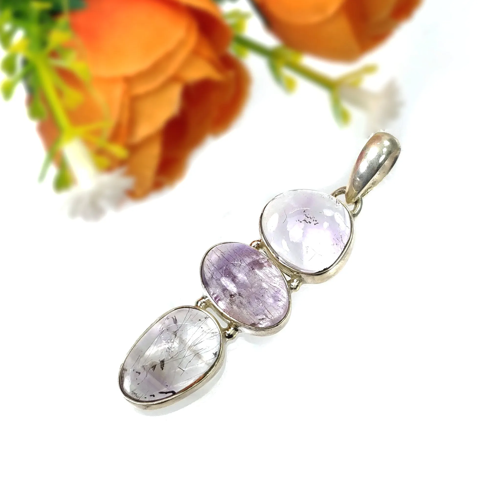 AMETHYST Gemstone 925 Sterling Silver Pendant : 8.37gms Natural Untreated Purple Amethyst Cabochon Long Bezel Set Pendant 2"