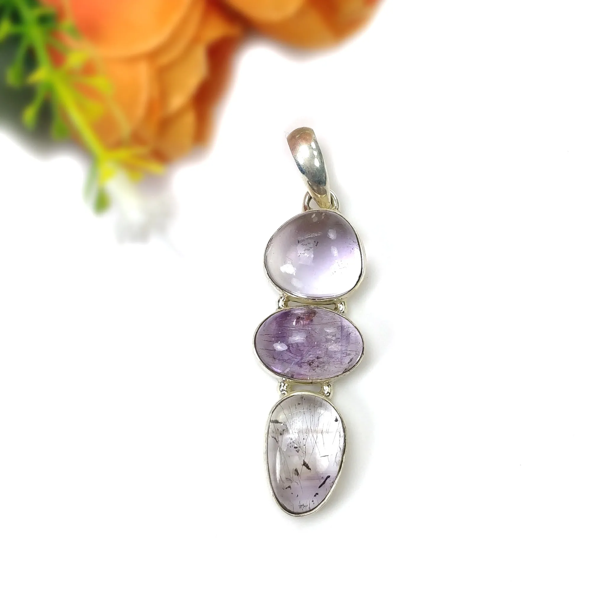 AMETHYST Gemstone 925 Sterling Silver Pendant : 8.37gms Natural Untreated Purple Amethyst Cabochon Long Bezel Set Pendant 2"