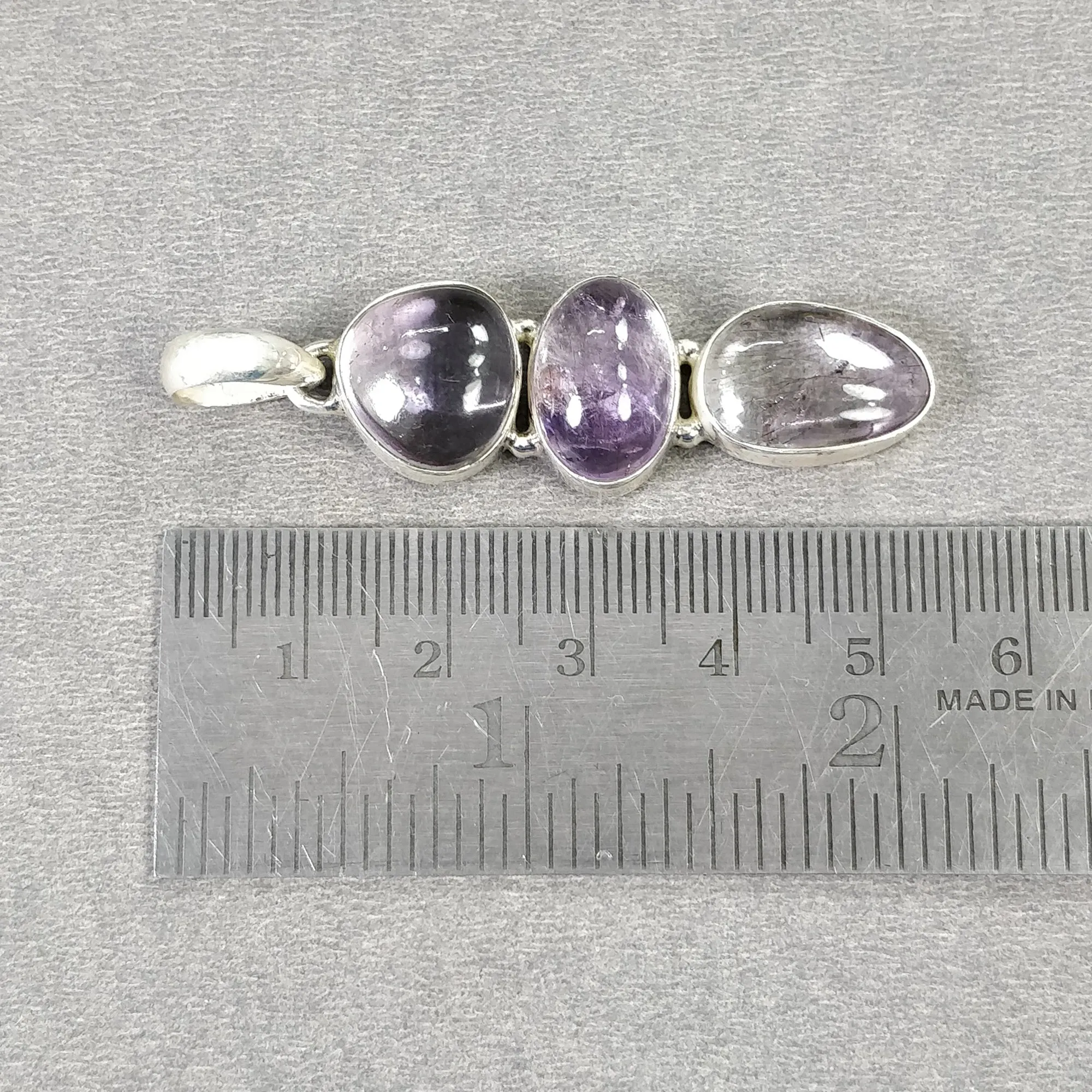 AMETHYST Gemstone 925 Sterling Silver Pendant : 8.37gms Natural Untreated Purple Amethyst Cabochon Long Bezel Set Pendant 2"