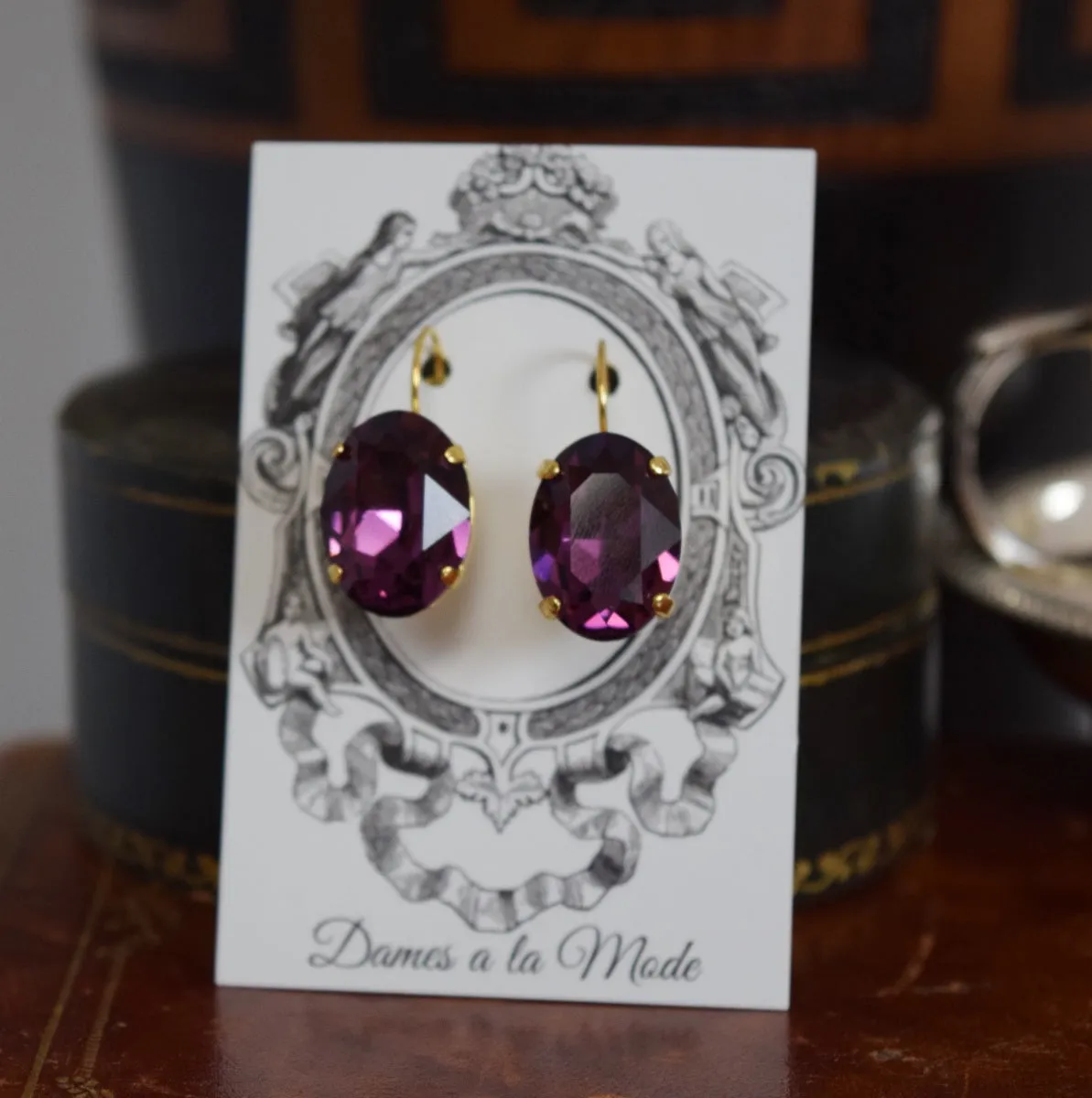 Amethyst Purple Swarovski Earrings - Large Oval - ON SALE