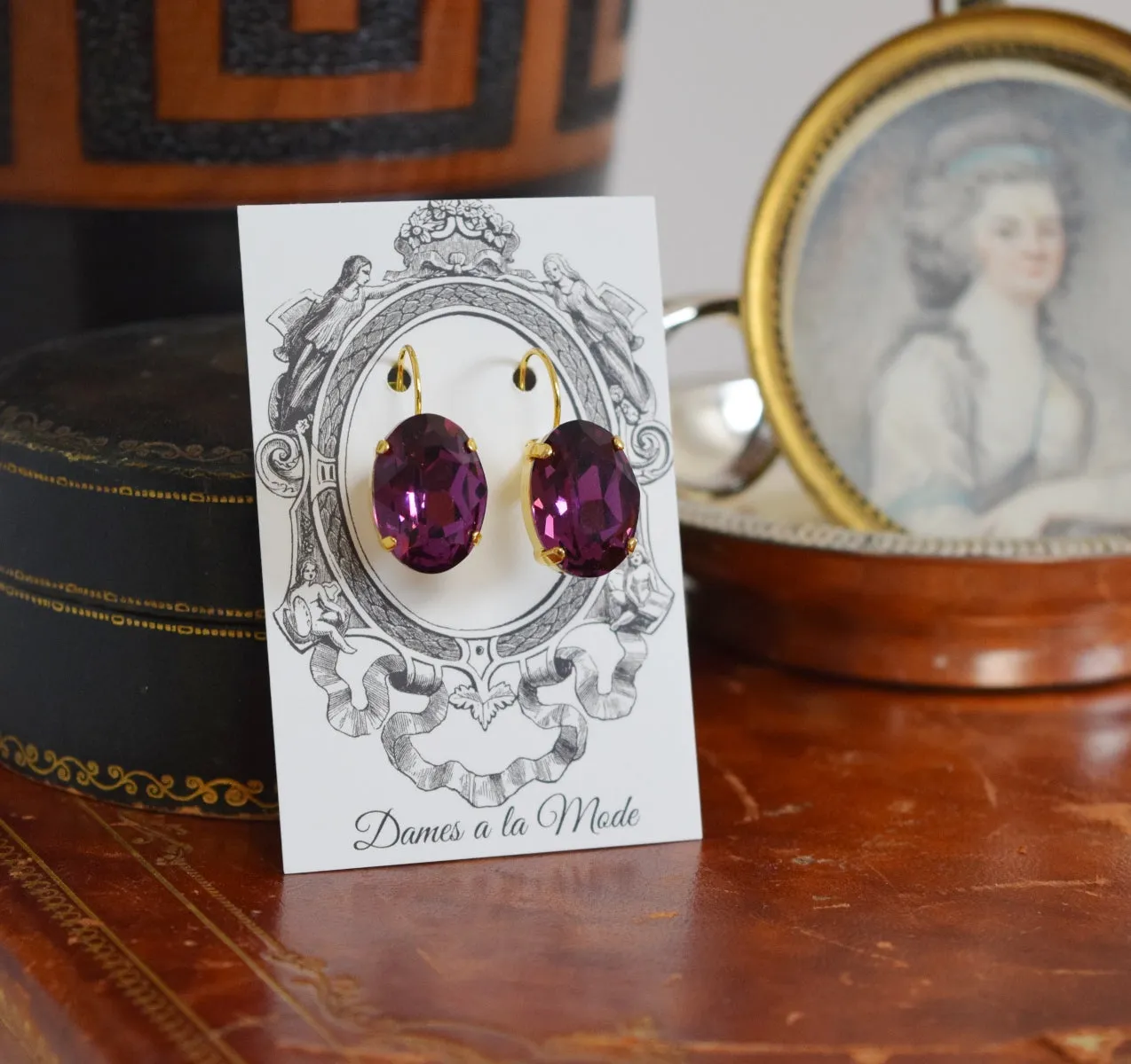 Amethyst Purple Swarovski Earrings - Large Oval - ON SALE