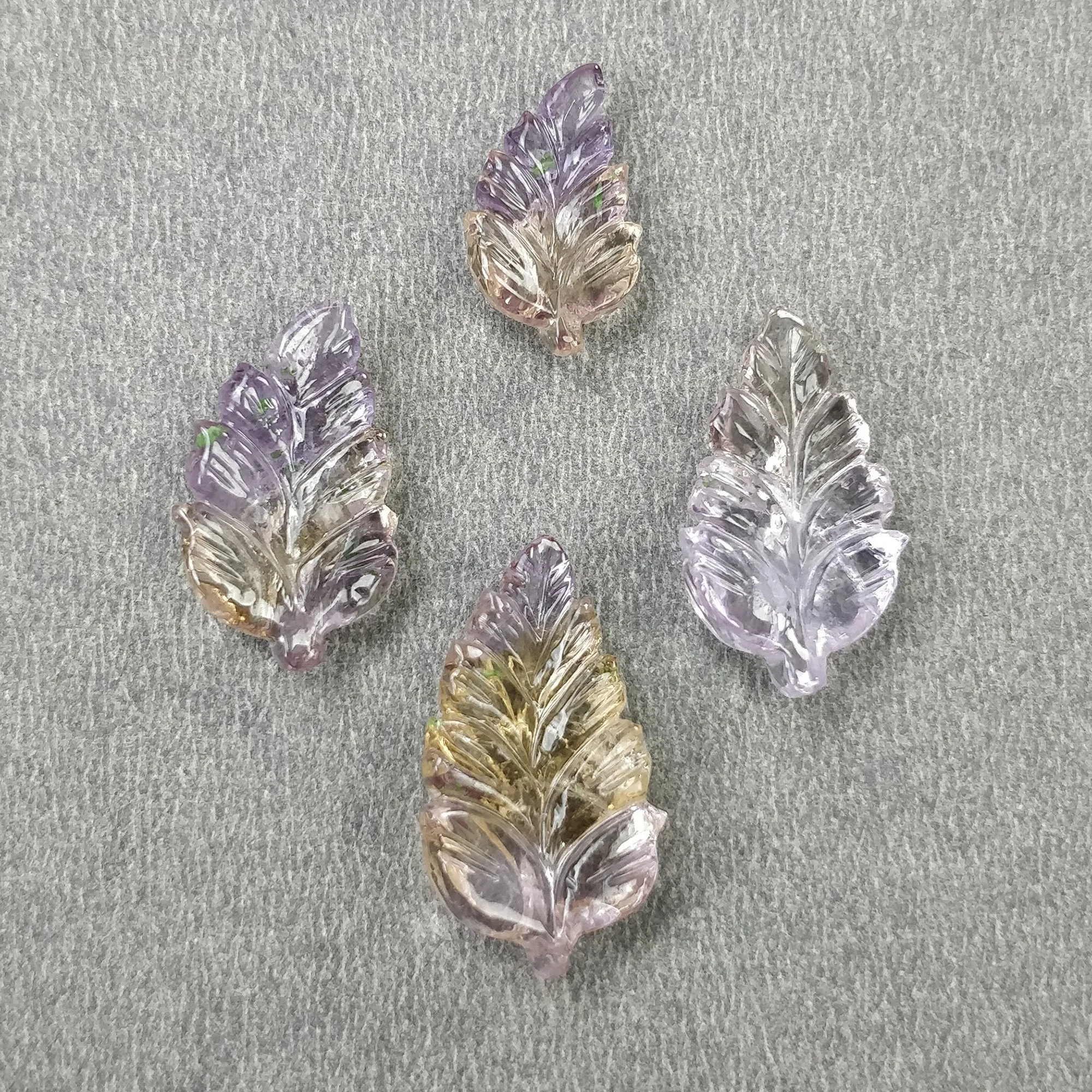 AMETRINE Gemstone Carving : 25.65cts Natural Untreated Yellow Purple Ametrine Hand Carved Leaves 16.5*10mm - 23*13mm 4pcs