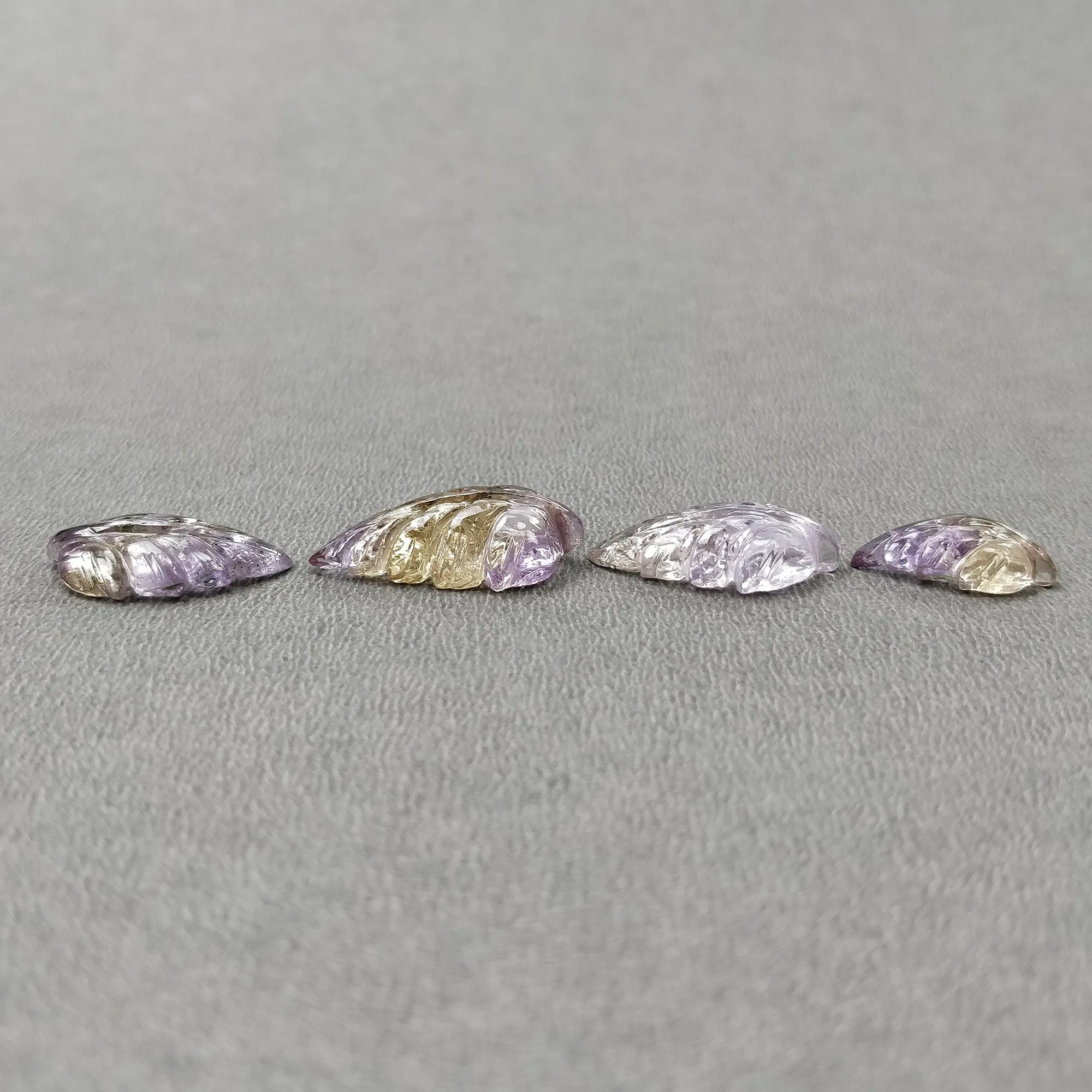 AMETRINE Gemstone Carving : 25.65cts Natural Untreated Yellow Purple Ametrine Hand Carved Leaves 16.5*10mm - 23*13mm 4pcs