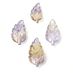 AMETRINE Gemstone Carving : 25.65cts Natural Untreated Yellow Purple Ametrine Hand Carved Leaves 16.5*10mm - 23*13mm 4pcs