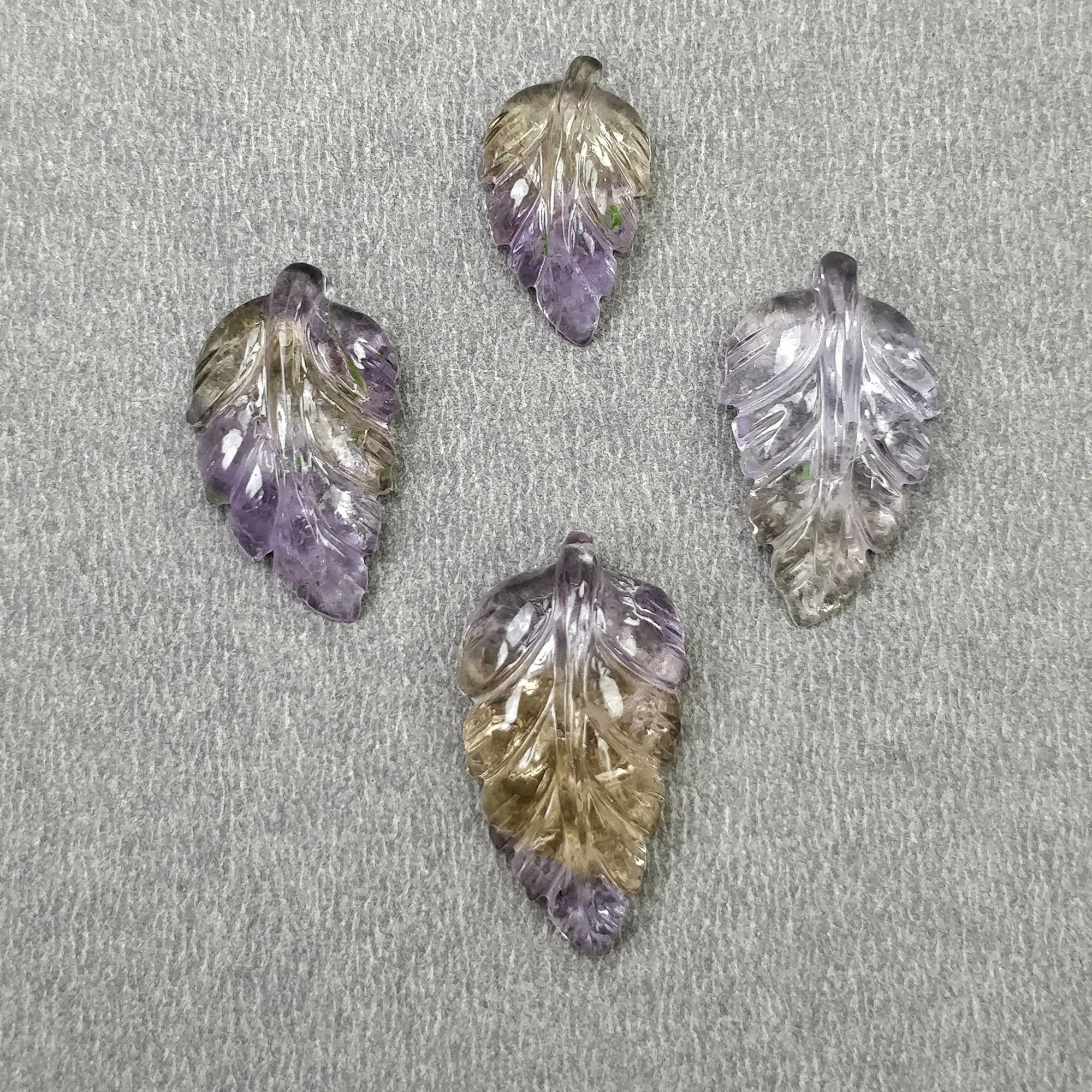 AMETRINE Gemstone Carving : 25.65cts Natural Untreated Yellow Purple Ametrine Hand Carved Leaves 16.5*10mm - 23*13mm 4pcs