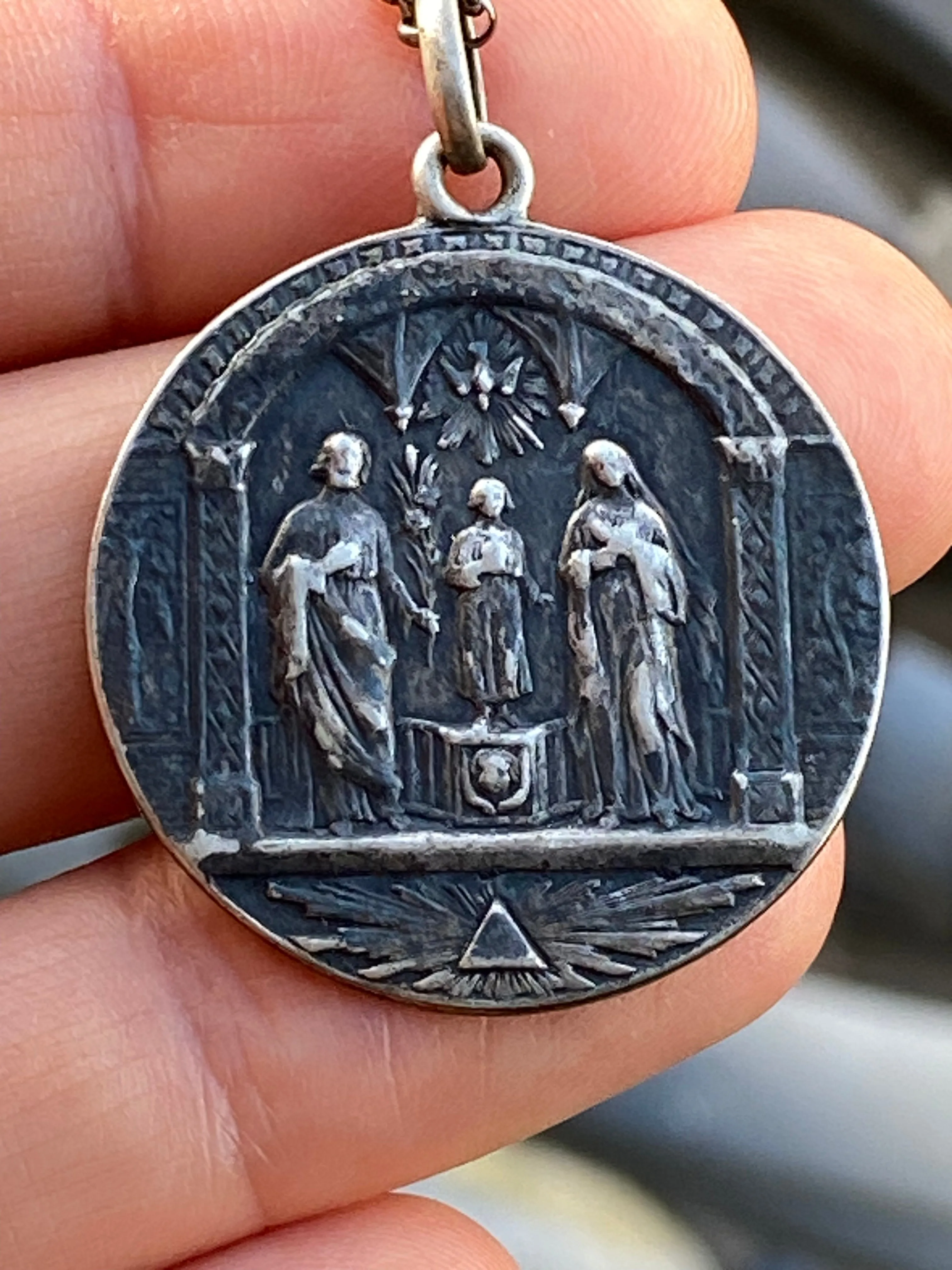 Antique Holy Family Saint Esprit Medal Pendant