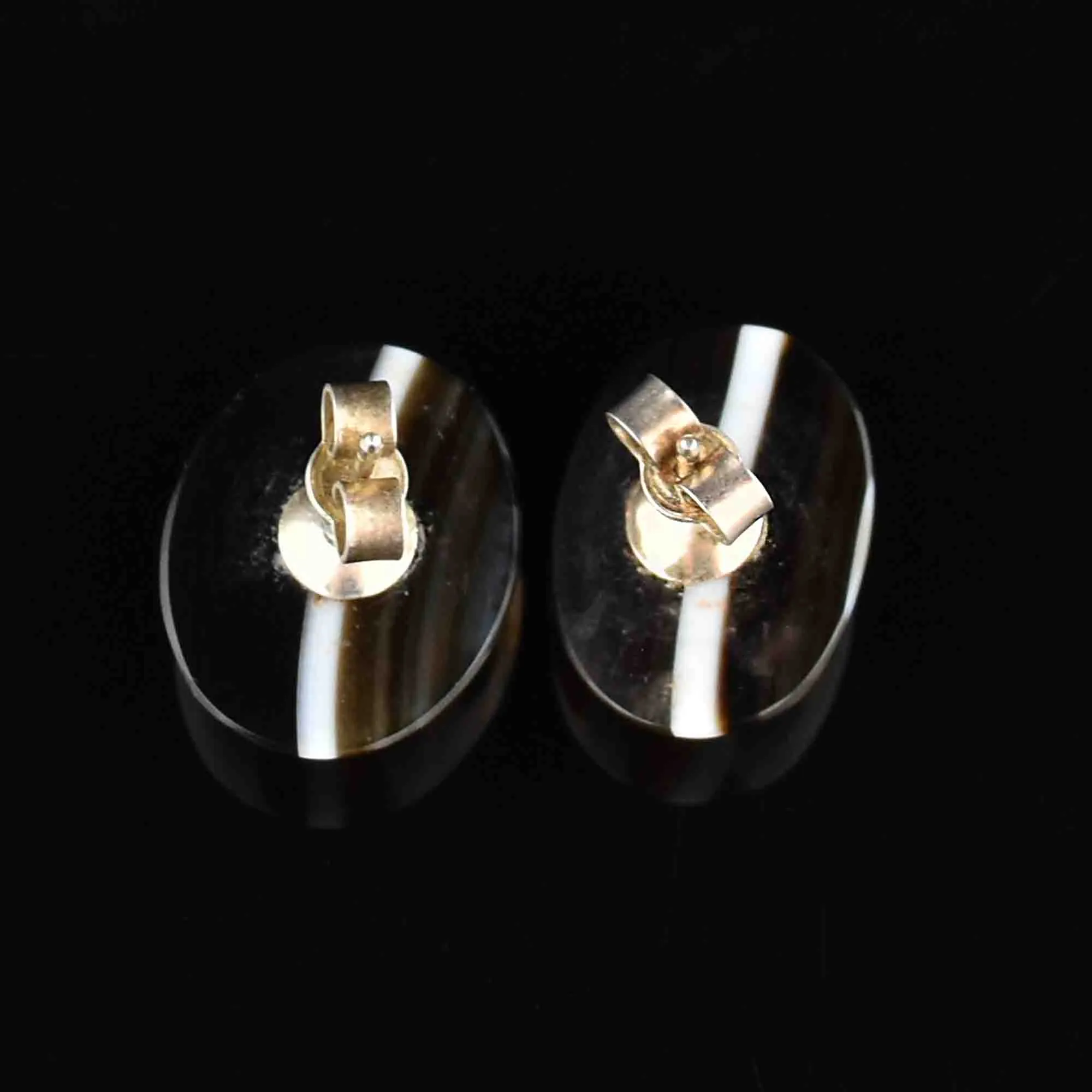 Antique Victorian Silver Banded Agate Stud Earrings