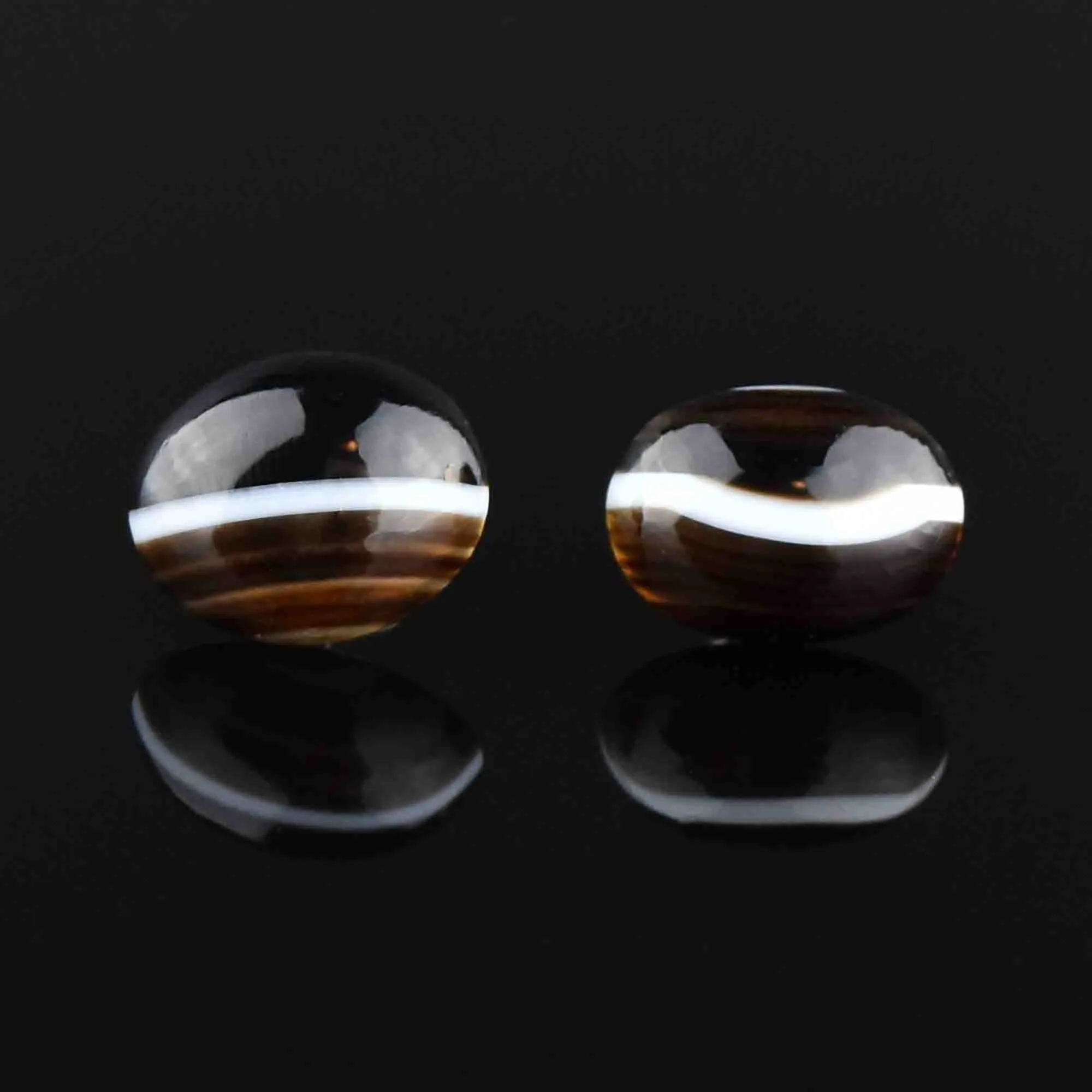 Antique Victorian Silver Banded Agate Stud Earrings