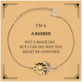 Badass Barber Gifts, I'm Barber not a magician, Sarcastic Sunflower Bracelet for Barber Birthday Christmas for  Men, Women, Friends, Coworkers