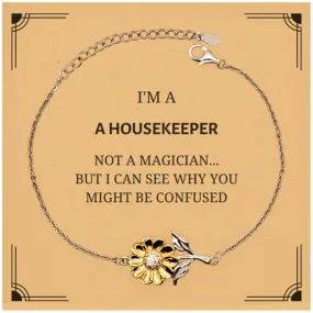 Badass Housekeeper Gifts, I'm Housekeeper not a magician, Sarcastic Sunflower Bracelet for Housekeeper Birthday Christmas for  Men, Women, Friends, Coworkers