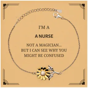 Badass Nurse Gifts, I'm Nurse not a magician, Sarcastic Sunflower Bracelet for Nurse Birthday Christmas for  Men, Women, Friends, Coworkers