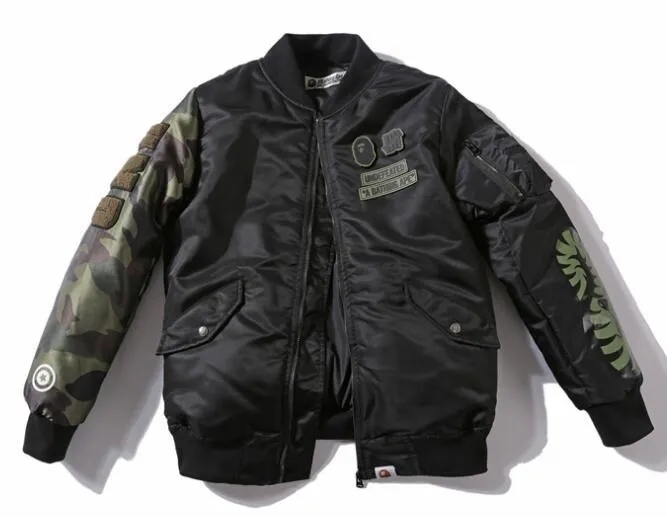 BAPE Undefeated Woodland Camo Sleeve Capsule Shark MA1 Bomber Flight Jacket Black/Green